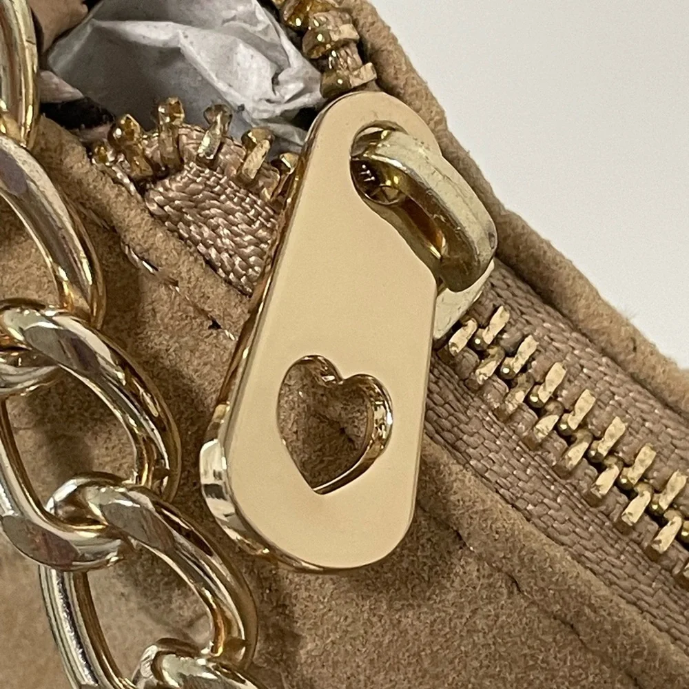 Juicy Couture Beige Hobo Bag – Designer Shoulder Purse wChain, Y2K Vintage